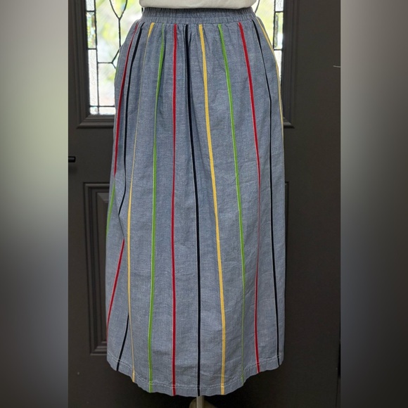 Vintage Chaus Sport Chambray Maxi Midi Skirt Rainbow Stripe - Picture 5 of 7